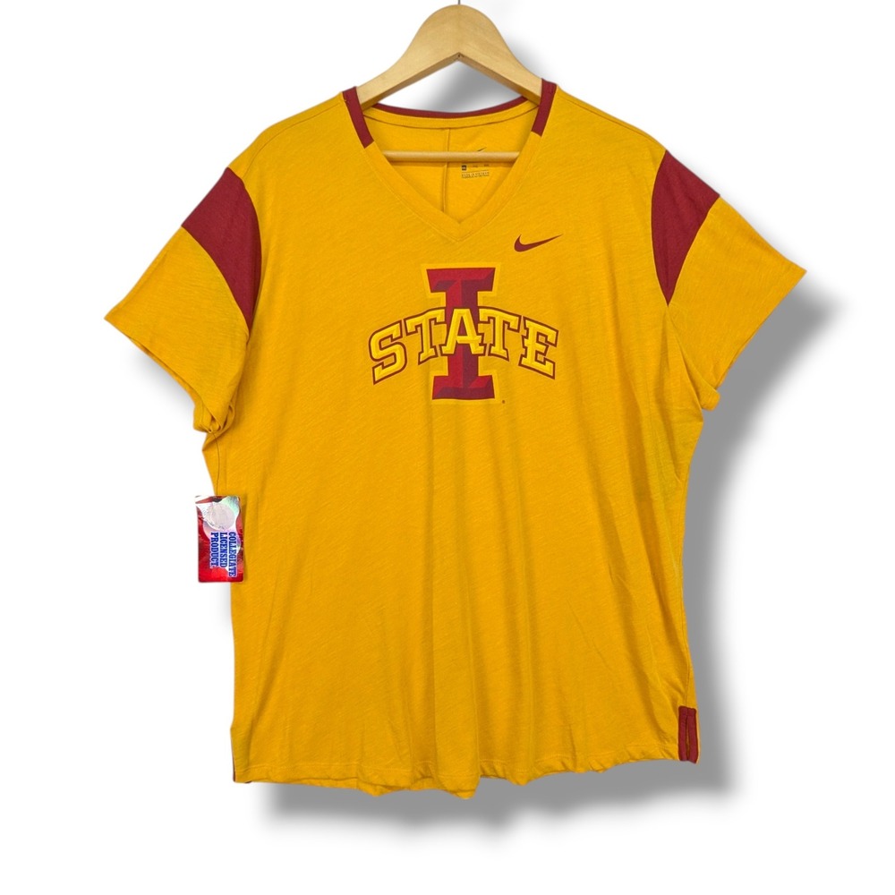 Nike Iowa State Cyclones Womens XXL V-Neck T-Shirt Yellow Cardinal NEW NWT